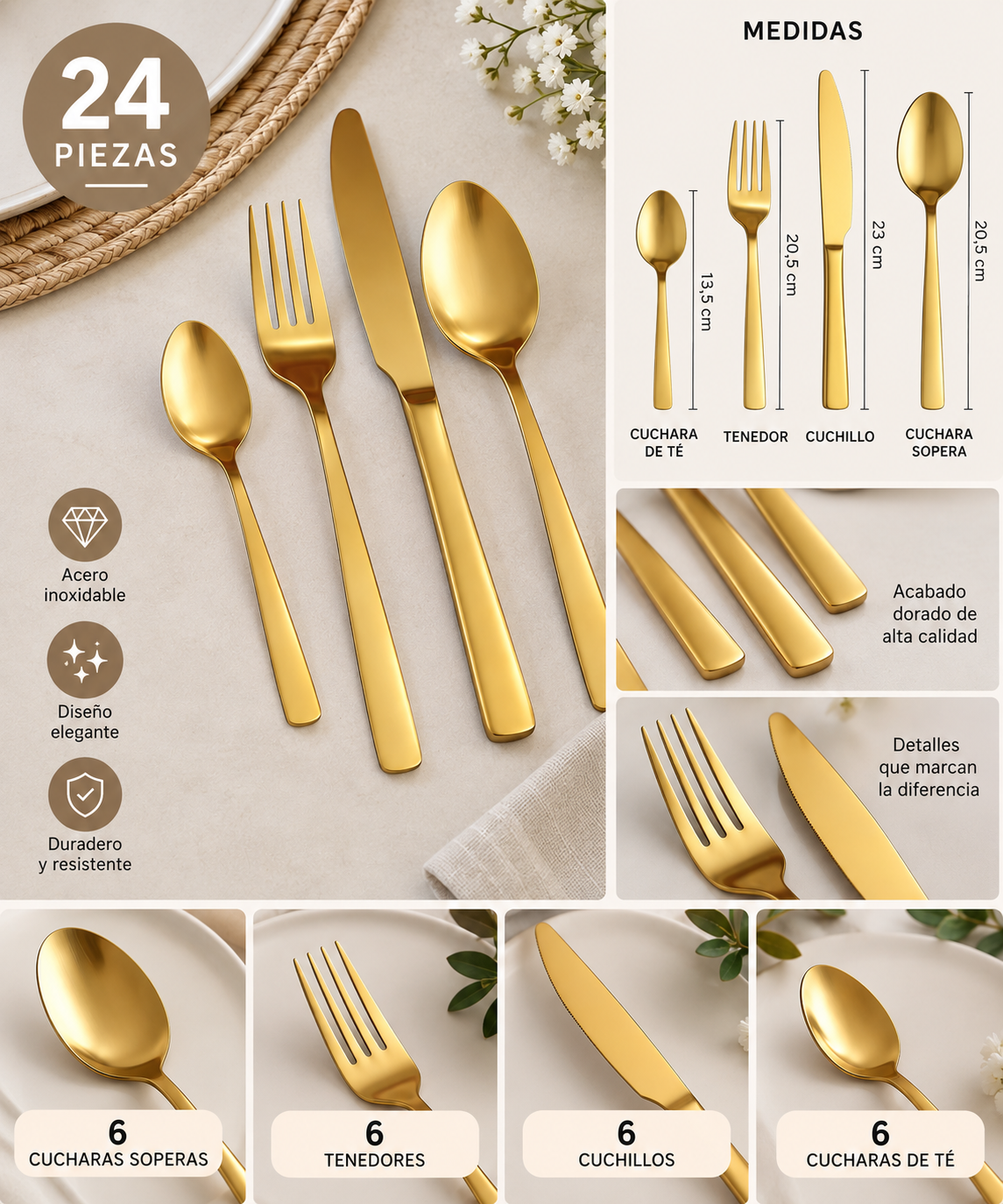 JUEGO DE CUBIERTOS DORADOS 24 PCS